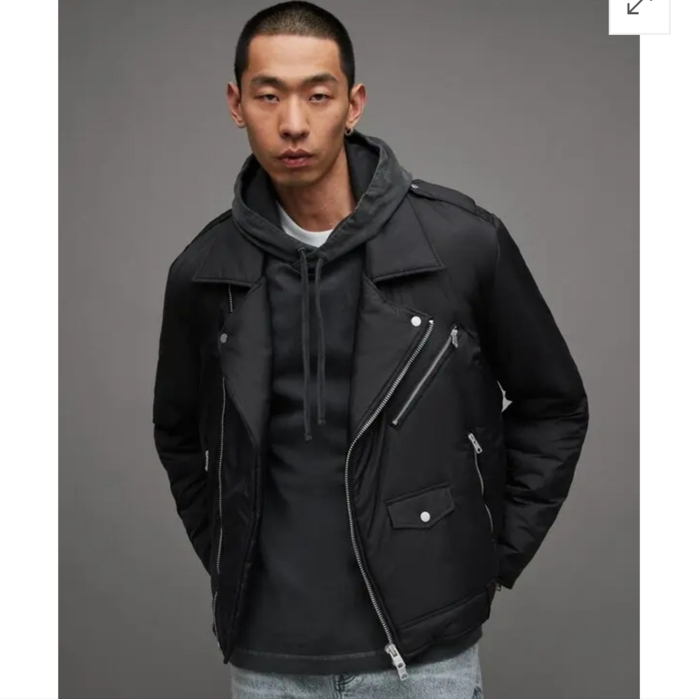 NWOT All Saints Miller Wadded Zip Up Biker Jacket Sz XL